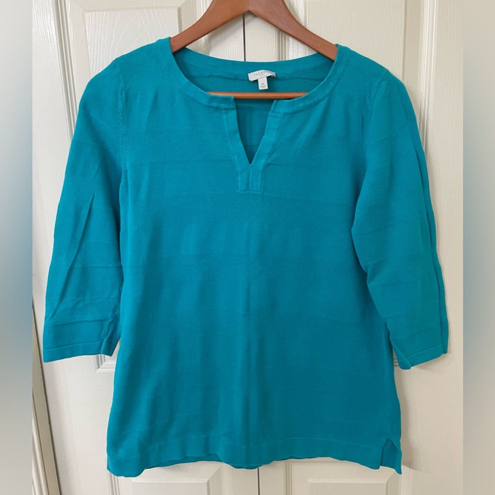 Talbots Blue 3/4 Sleeve Sweater with Mandarin Collar(M)